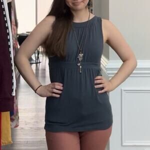 Banana Republic 2010 Sleeveless Babydoll Tank Top Ruched Solid stretch blue EUC